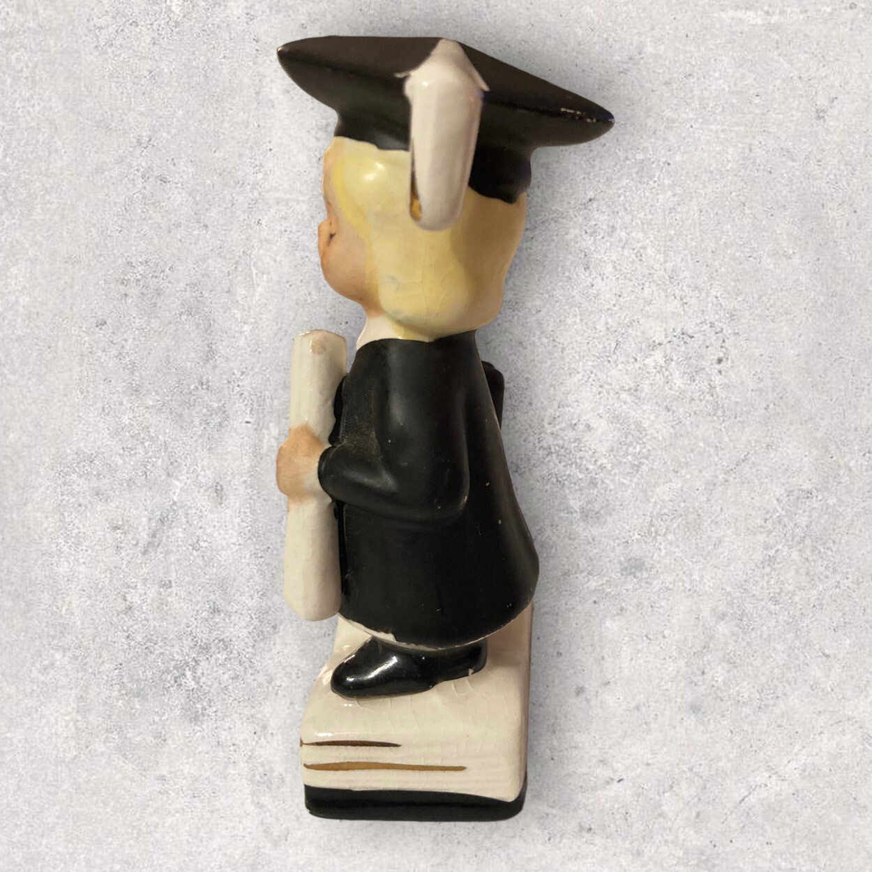 Vintage Graduate Figurine Blonde Girl Japan Diploma Cake Topper 4” Paint Loss