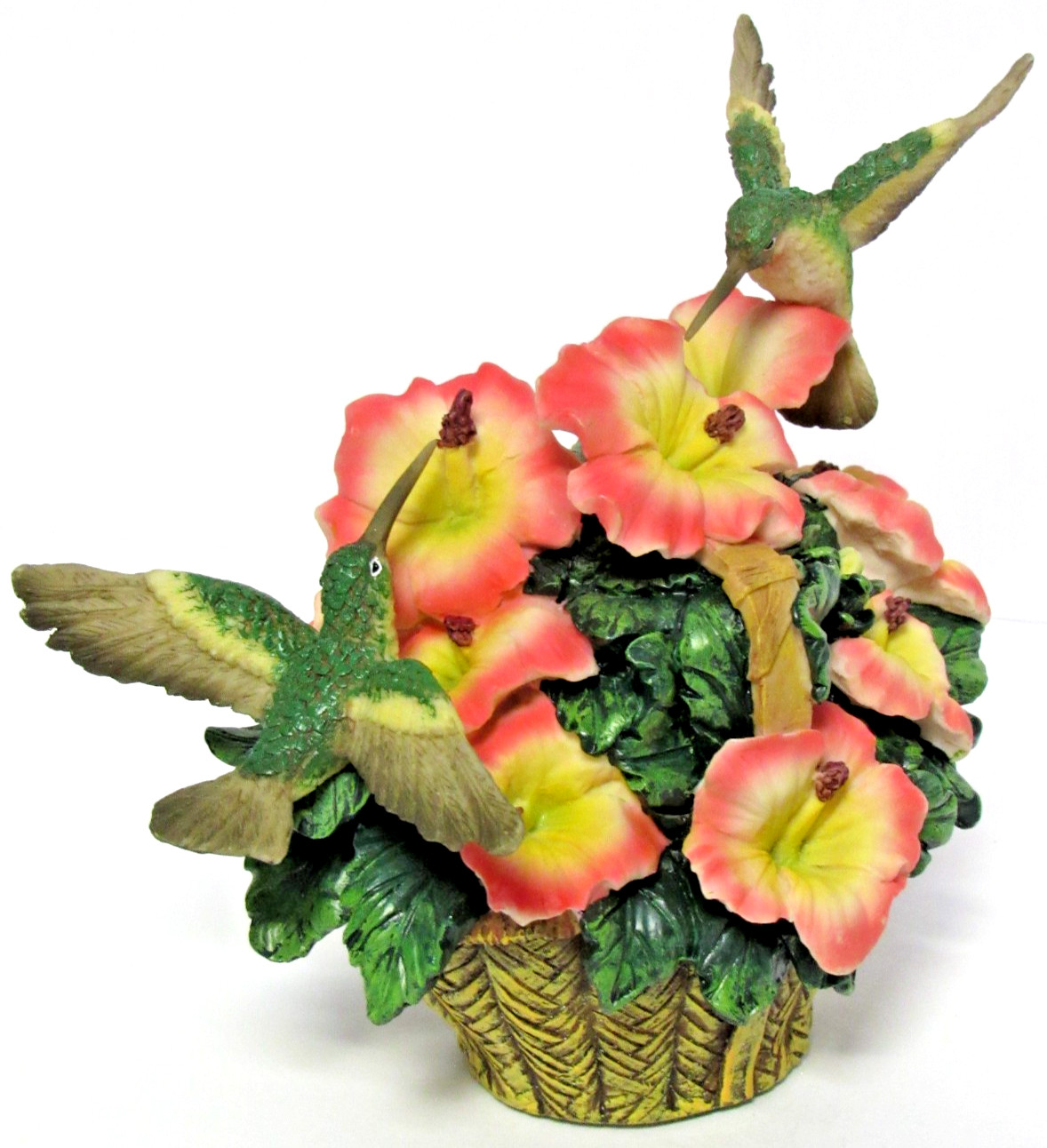 HERITAGE HOUSE “HUMMINGBIRDS ON FLOWER BASKET” ~ (5.25″ TALL) ~ ** PORCELAIN **