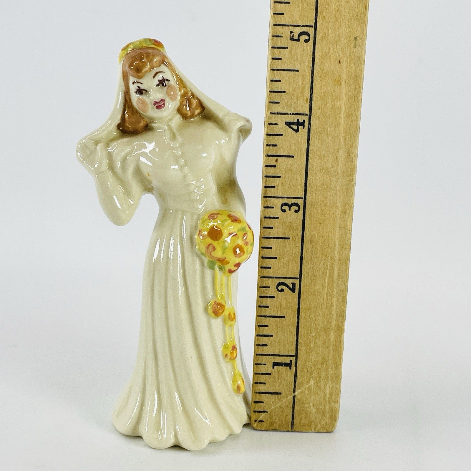 Vtg 1950s MCM Wedding Cake Topper Decor Bride Ceramic Figurine 5″ Retro Bridal
