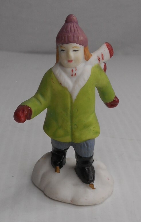 Porcelain Figurine Village Women Walking Briskly with Wind in the Snow 2 3/4″ H