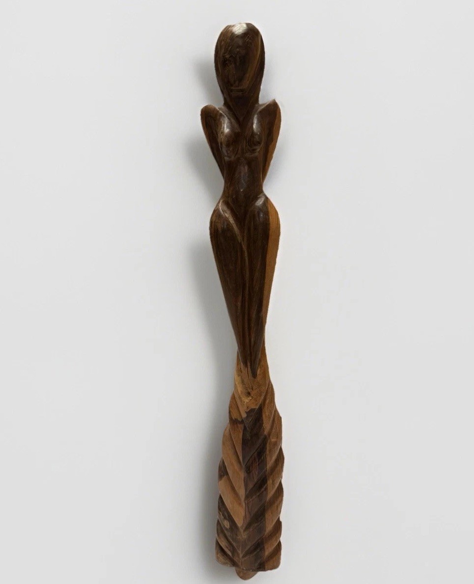 Hand Carved Wooden Abstract Female Sculpture Modernist Art MCM Primitive 19” in