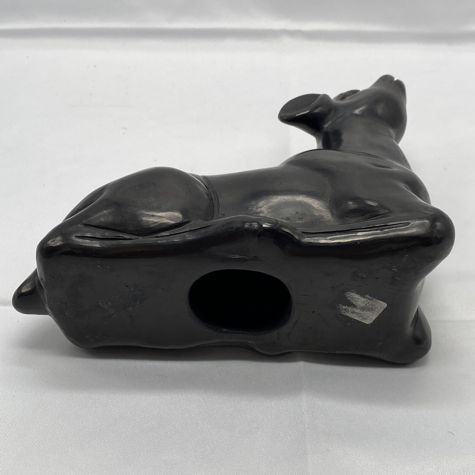 Vintage Black Ceramic Sitting Baby Deer Doe Figure Eye catching 7 Inches