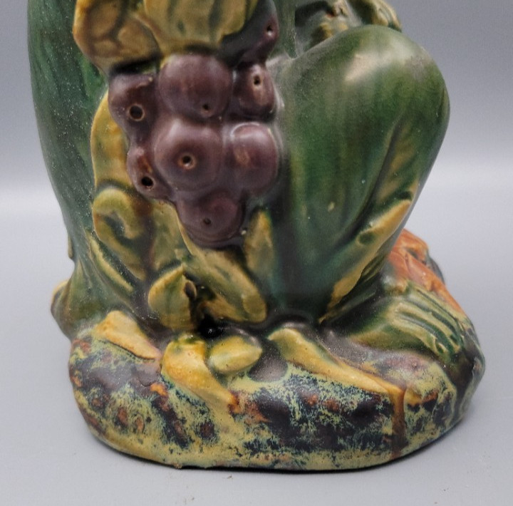 60s VTG Majolica Style Ceramic Monkey Holding Basket Pedestal Bowl Figurine 9.5″