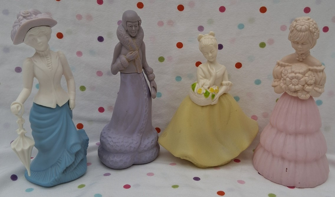 Vintage Avon Victorian Lady Perfume Bottles Set of 4 Figurines Multi Color 1970s