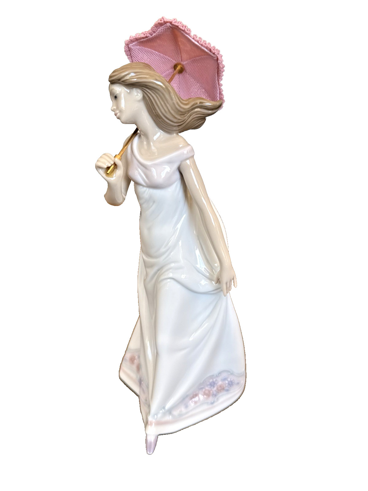 Vintage Lladro Afternoon Promenade 7636 Woman w/ Pink Gold Parasol Original Box