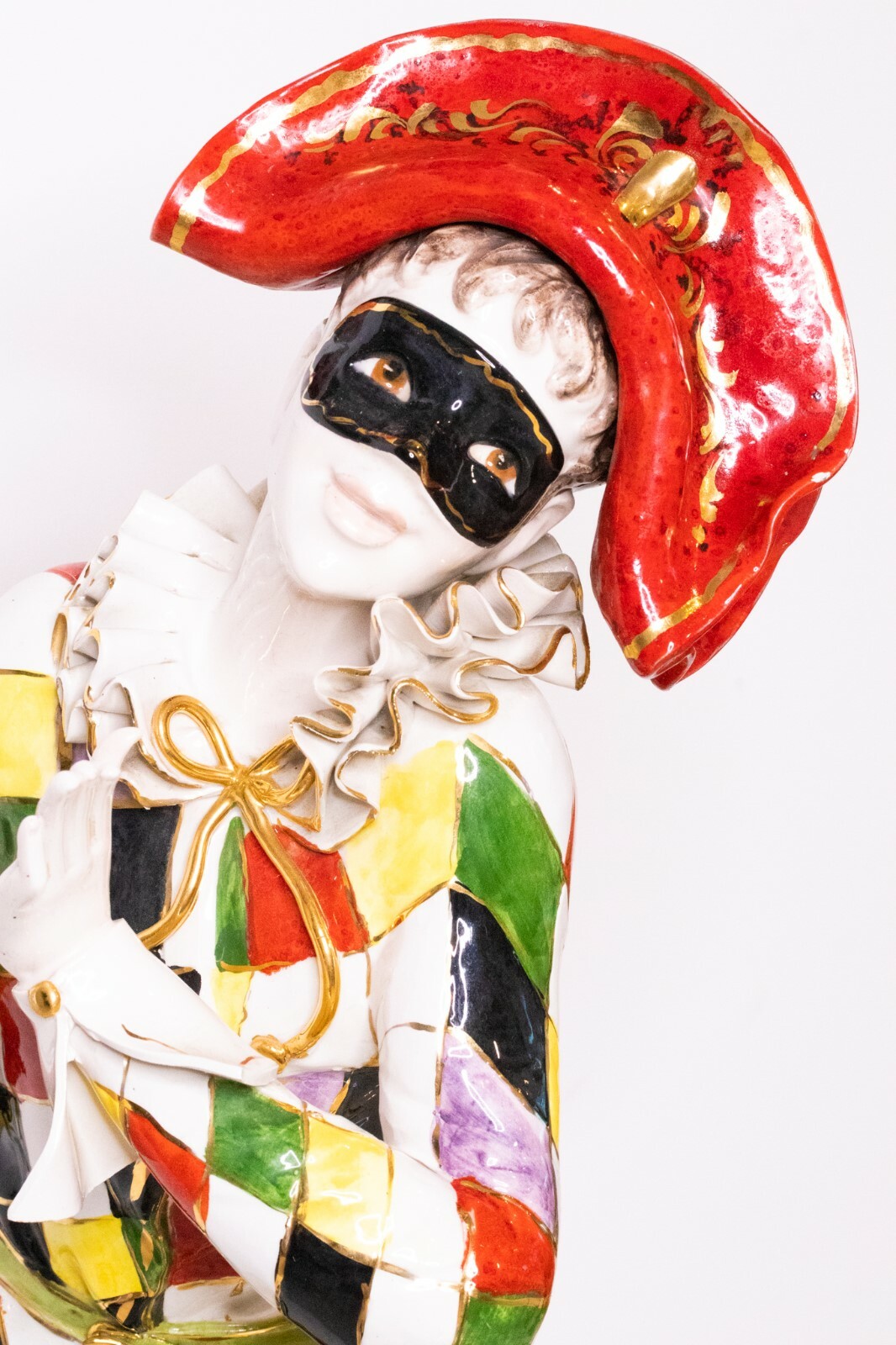 ITALY 1961 G. MAURO MASQUERADE HARLEQUIN FIGURE IN POLY CHROME CERAMIC GREAT!