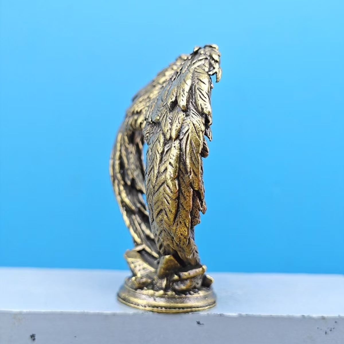 Mini Brass Winged Angel Warrior Figurine Metal Fantasy Desk Collectible