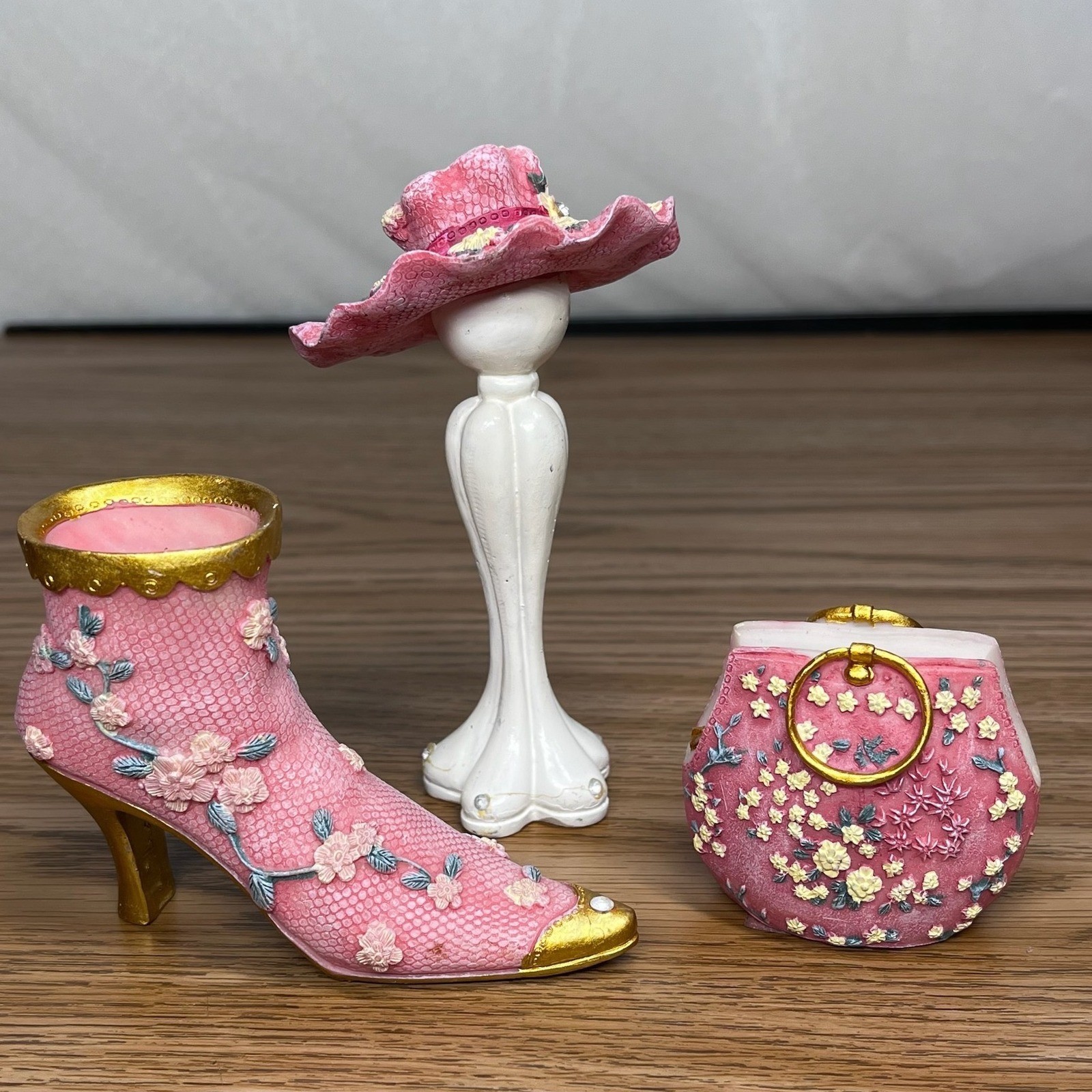 K’s Collection Women Miniature Figurine Set Resin Pink Floral Victorian Decor