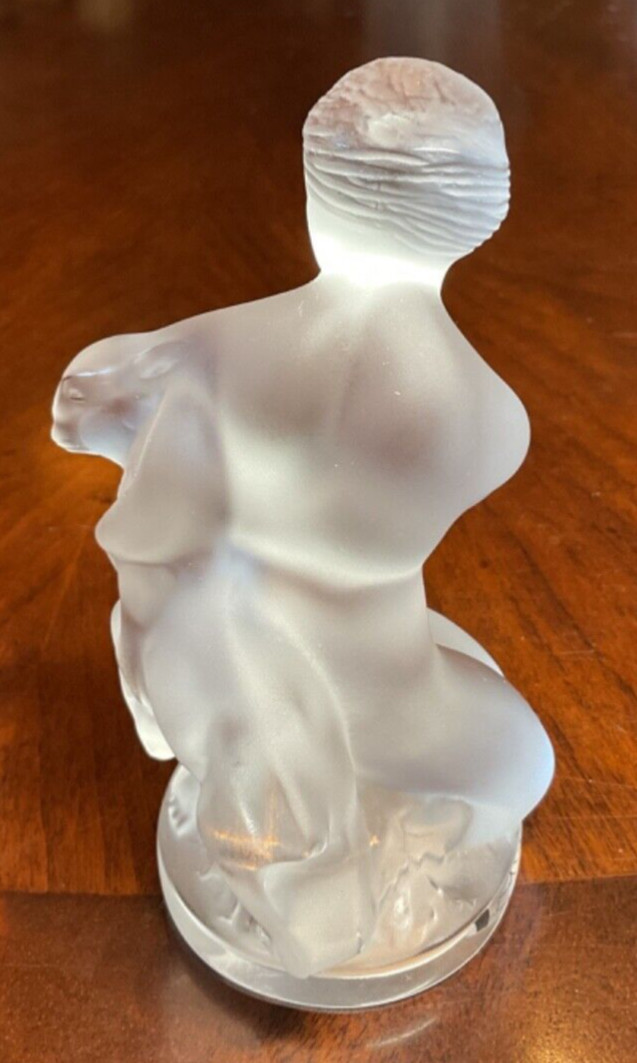 Vintage Lalique Satin Crystal Figurine Diana the Huntress WITH FAWN SIGNED mint
