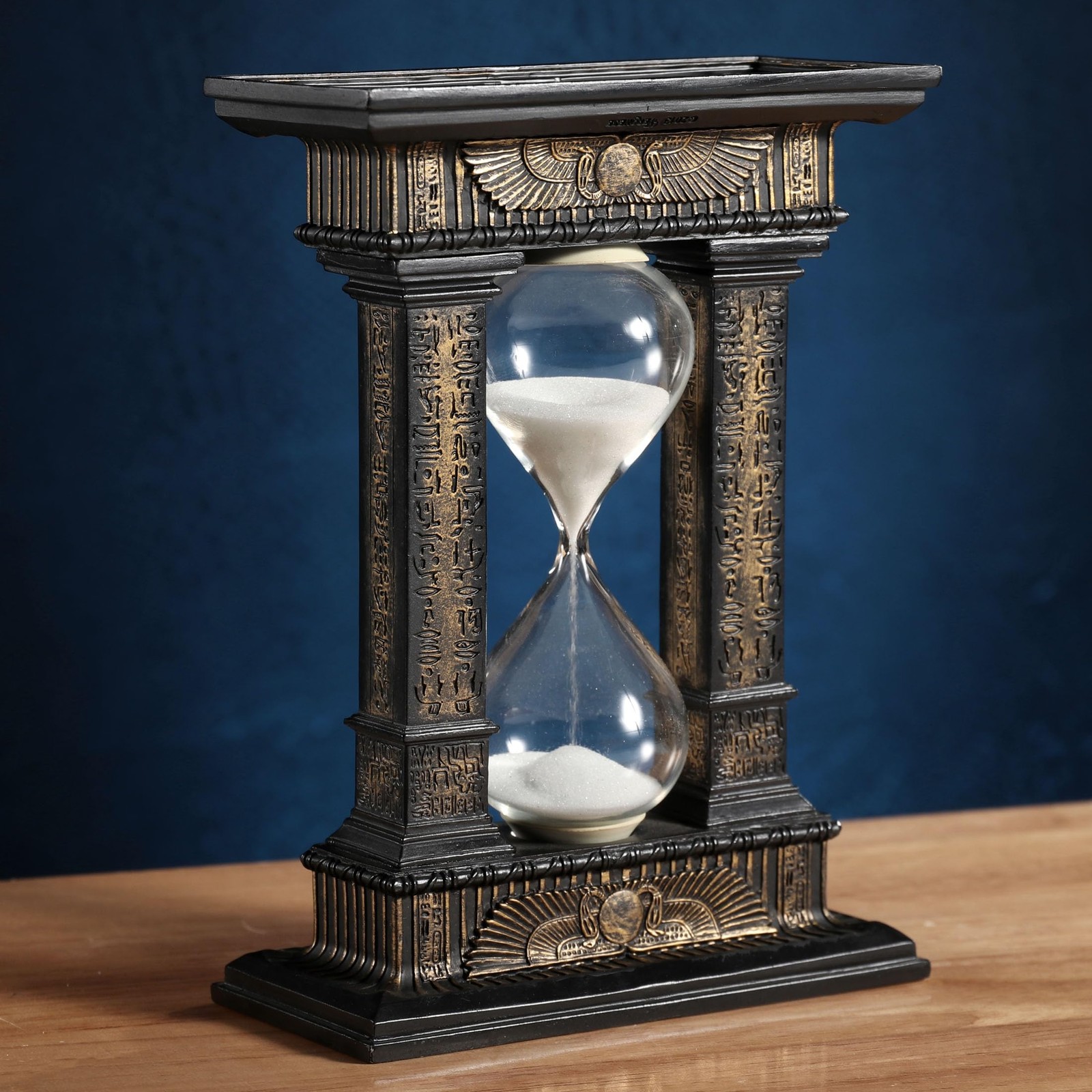 Veronese 7.1″ Egyptian Winged Sun Columns Resin Sand Timer, 5-Minute