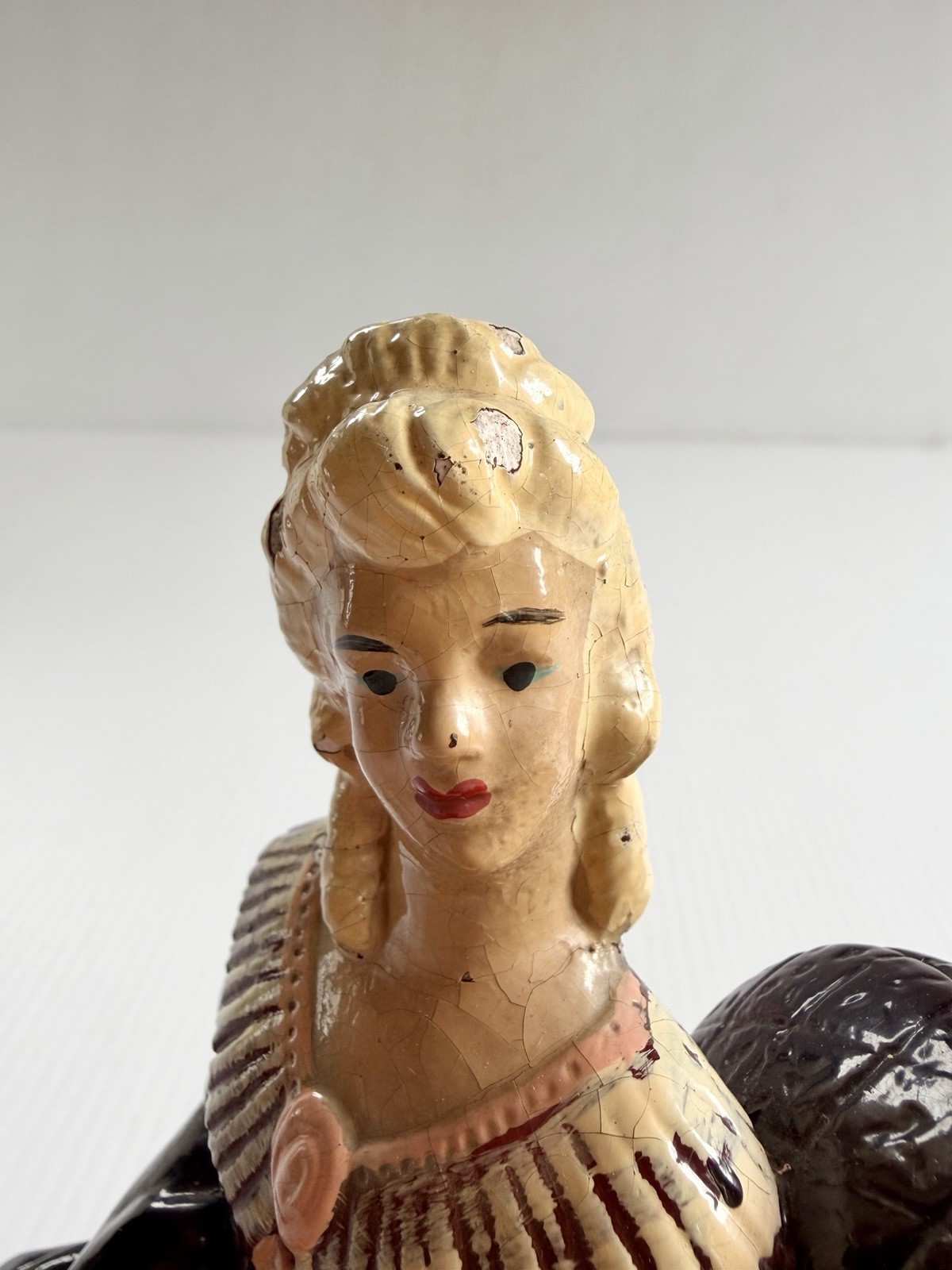Vintage Chalkware/ Plaster Victorian Lady On Chair Figure, Bookend