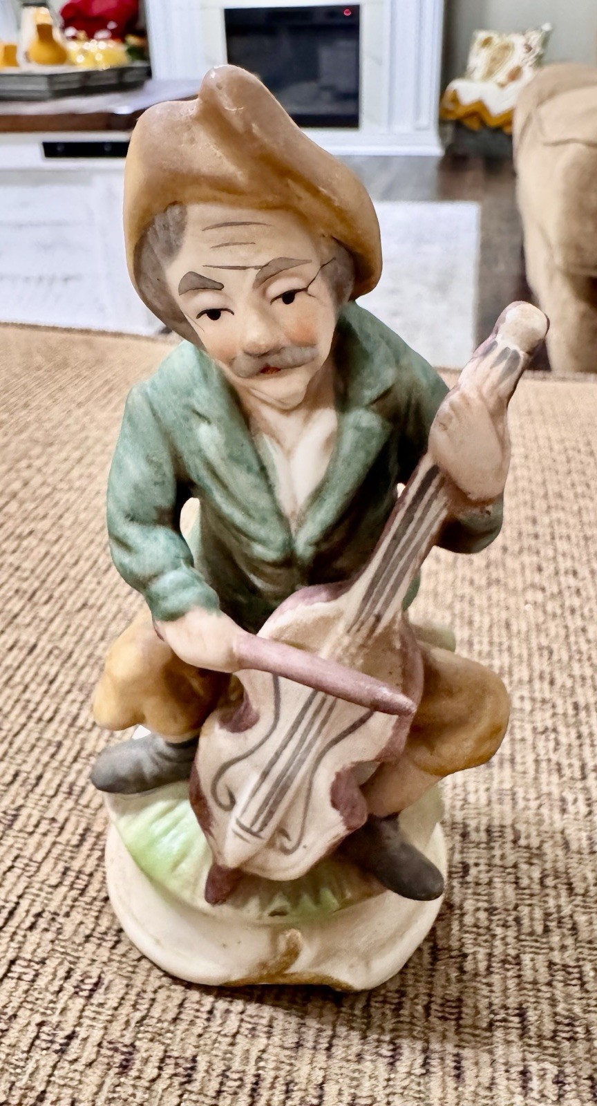 Vintage Old Man Playing An Instrument Figurine 5.5 Inches Tall Made In Taiwan.