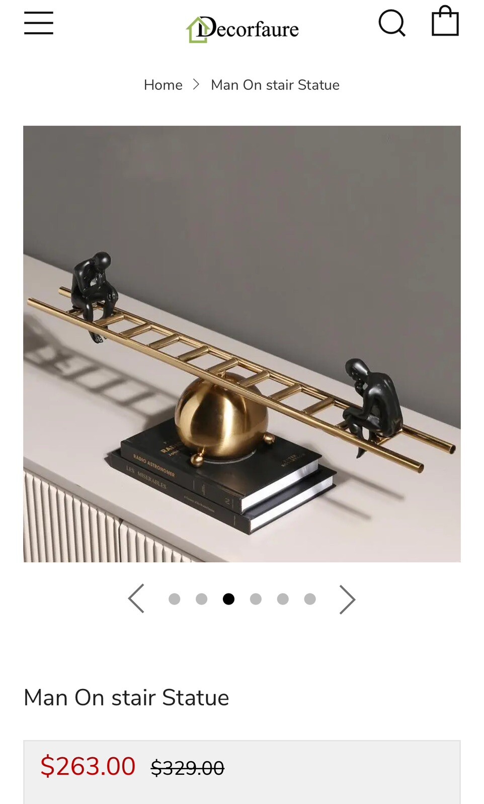 Man On The Stairs Thinking Man, Magnetic, Gold Metal, Movable, Balanced, Sturdy