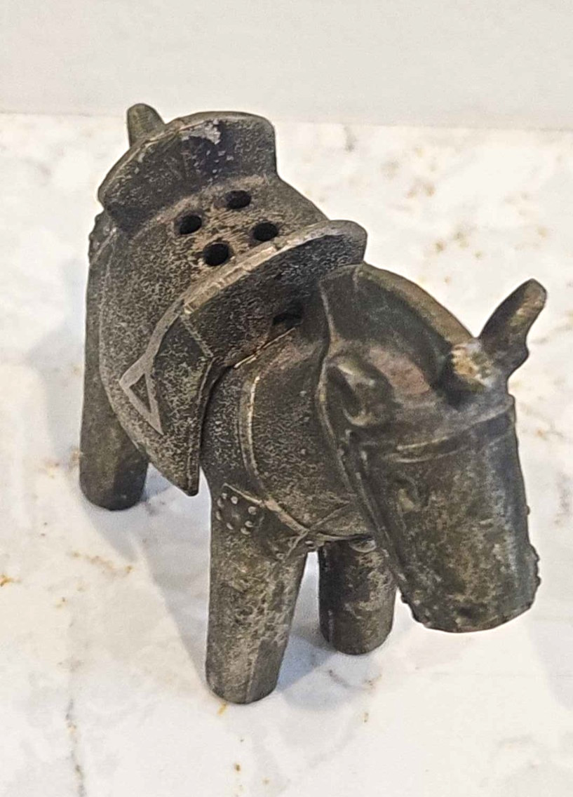 MCM Japanese Cast Metal Horse Toothpick Holder 3.75″ Marked, Removable Saddle