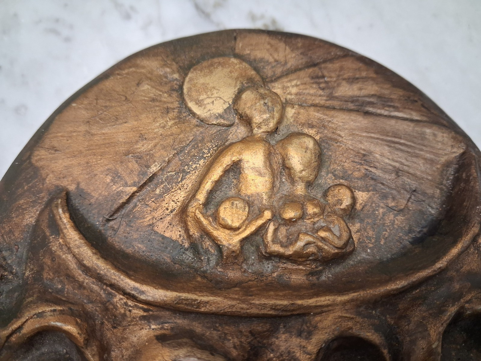 MCM Gold Gilt Painted 3D Relief Chalkware People Organic Modernism Wall Hanging