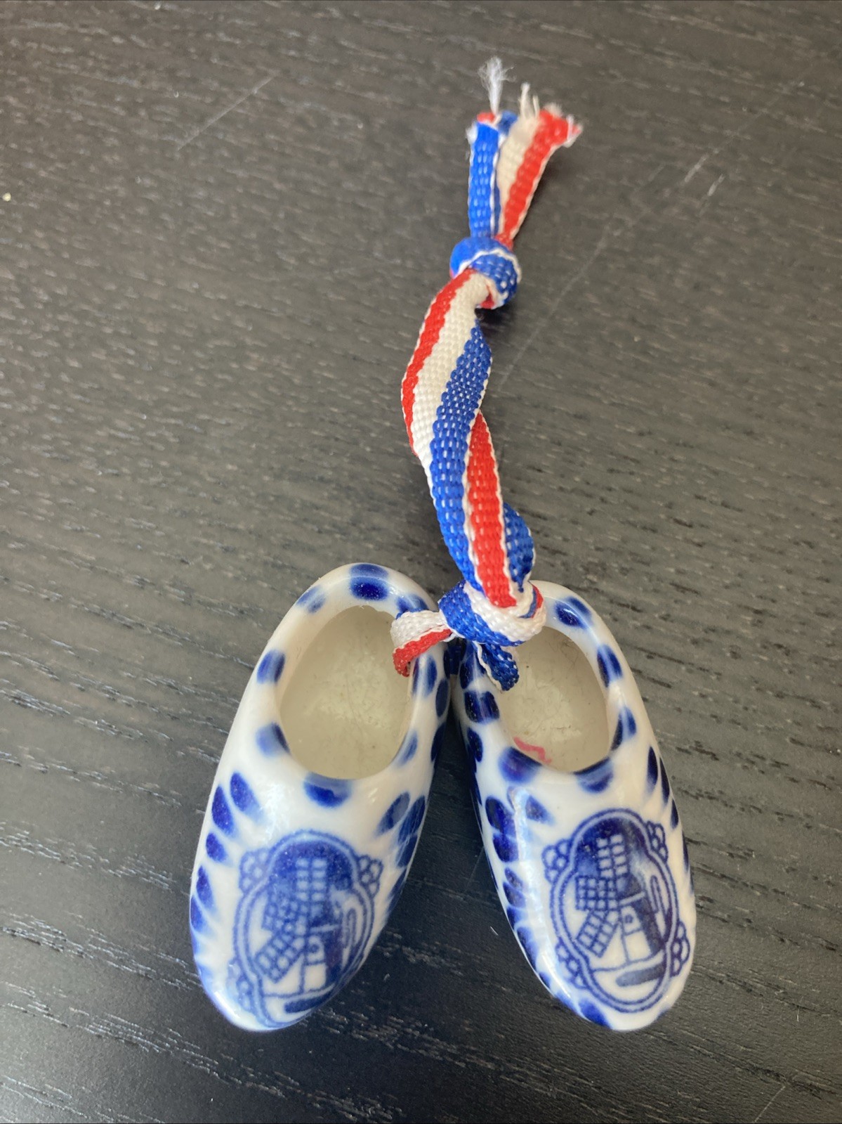 Porcelain Miniature Dutch Clogs Shoes Holland Blue Delft Windmills and Figure