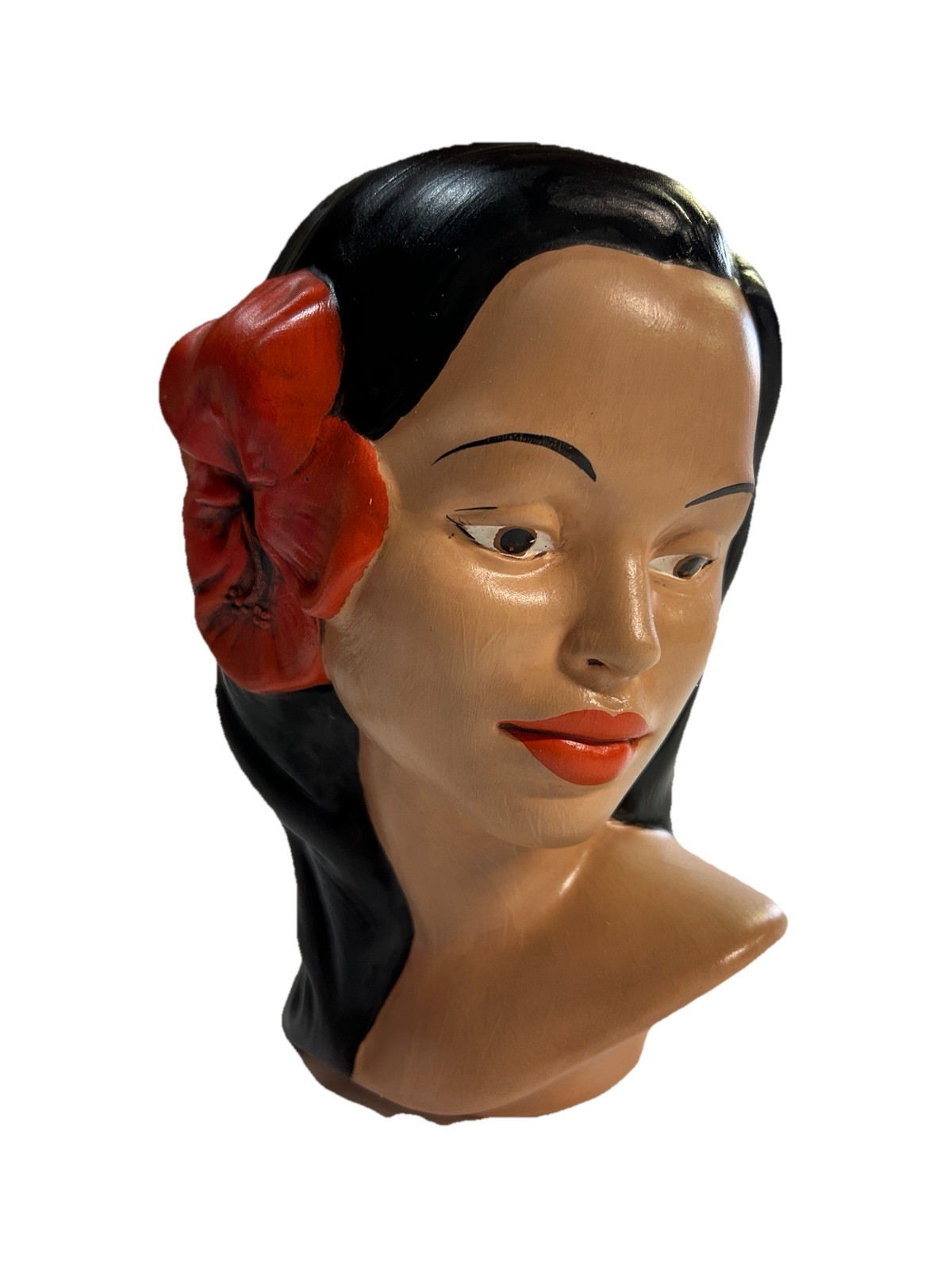 Vintage Hawaii Marwal Hula Girl Bust Chalkware Hawaiian Wahine Sculpture MCM