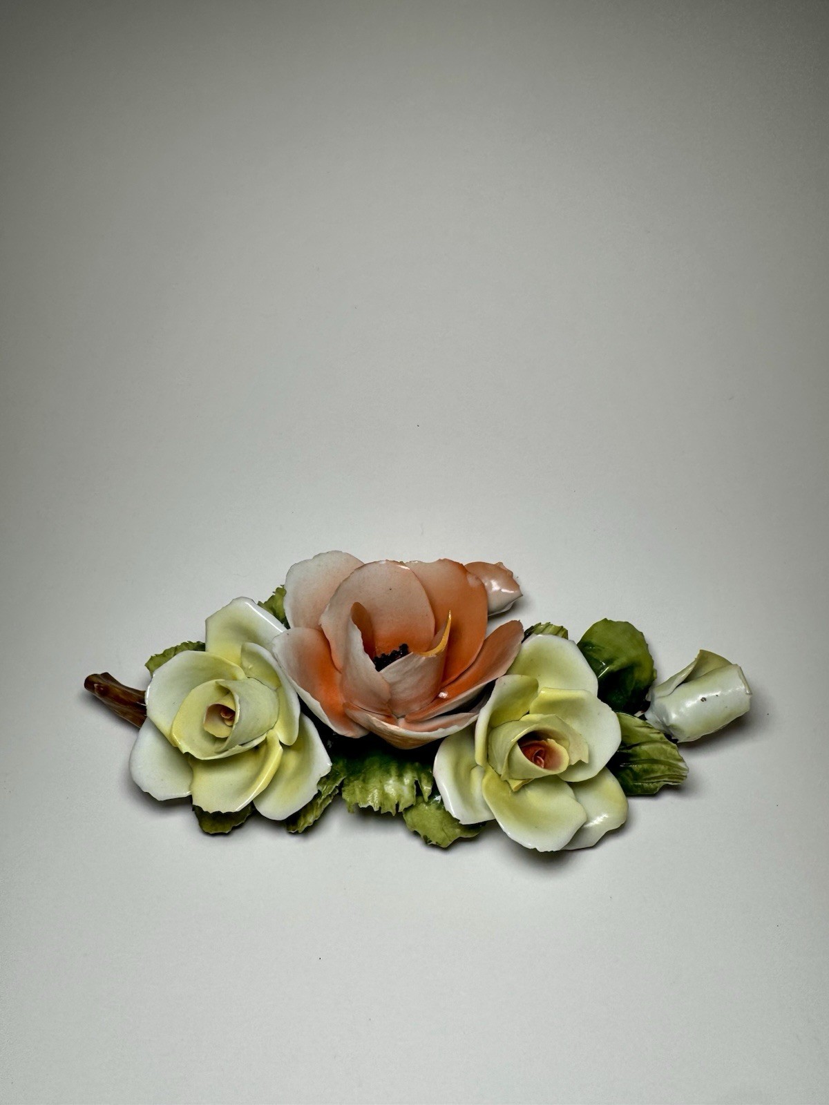 Vintage Porcelain Capodimonte Style Floral Bouquet Wall Plaque Rose Decor