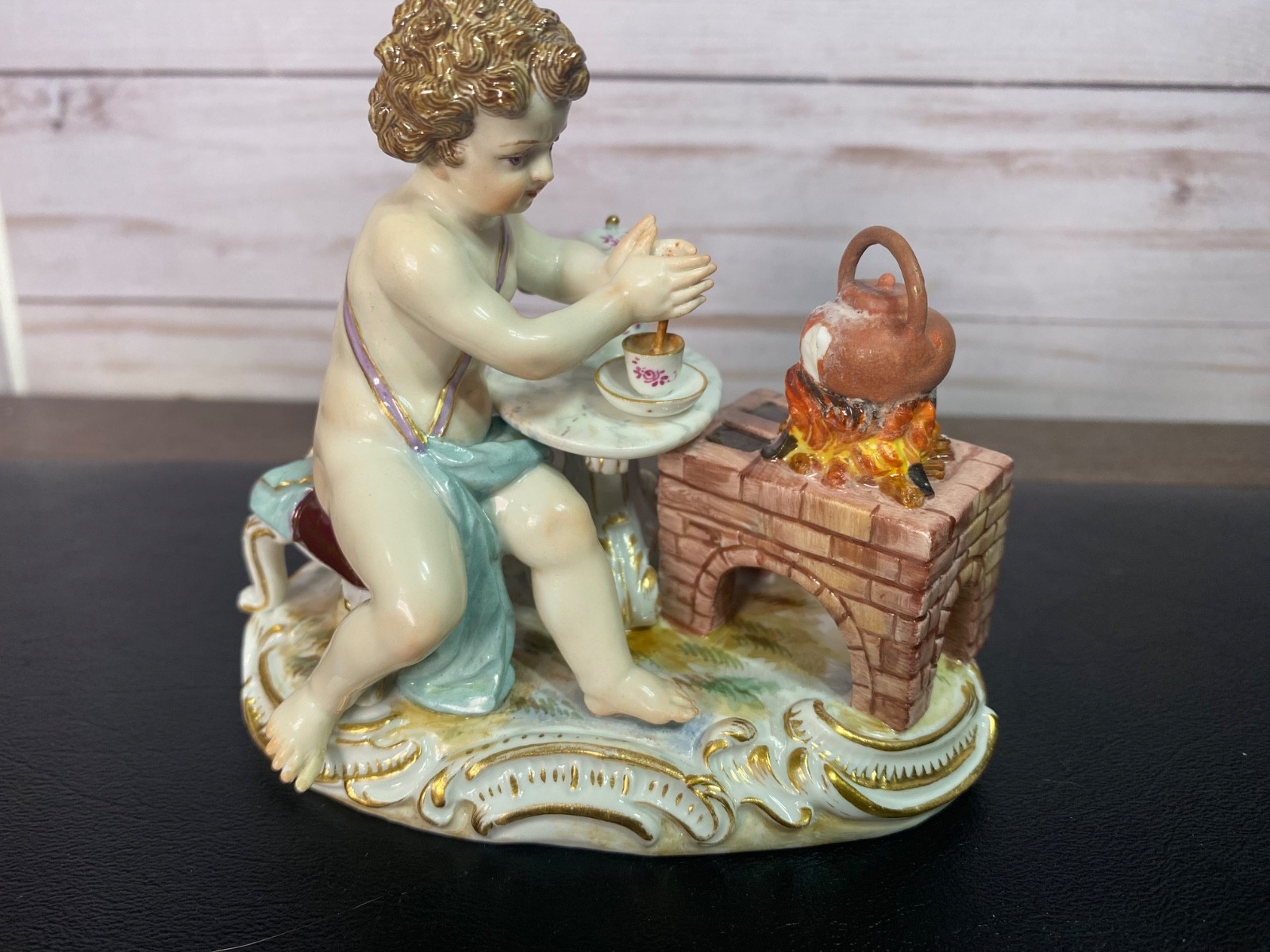 Meissen C97 Figurine Allegory of Fire 4 Element Series Cherub with Teapot