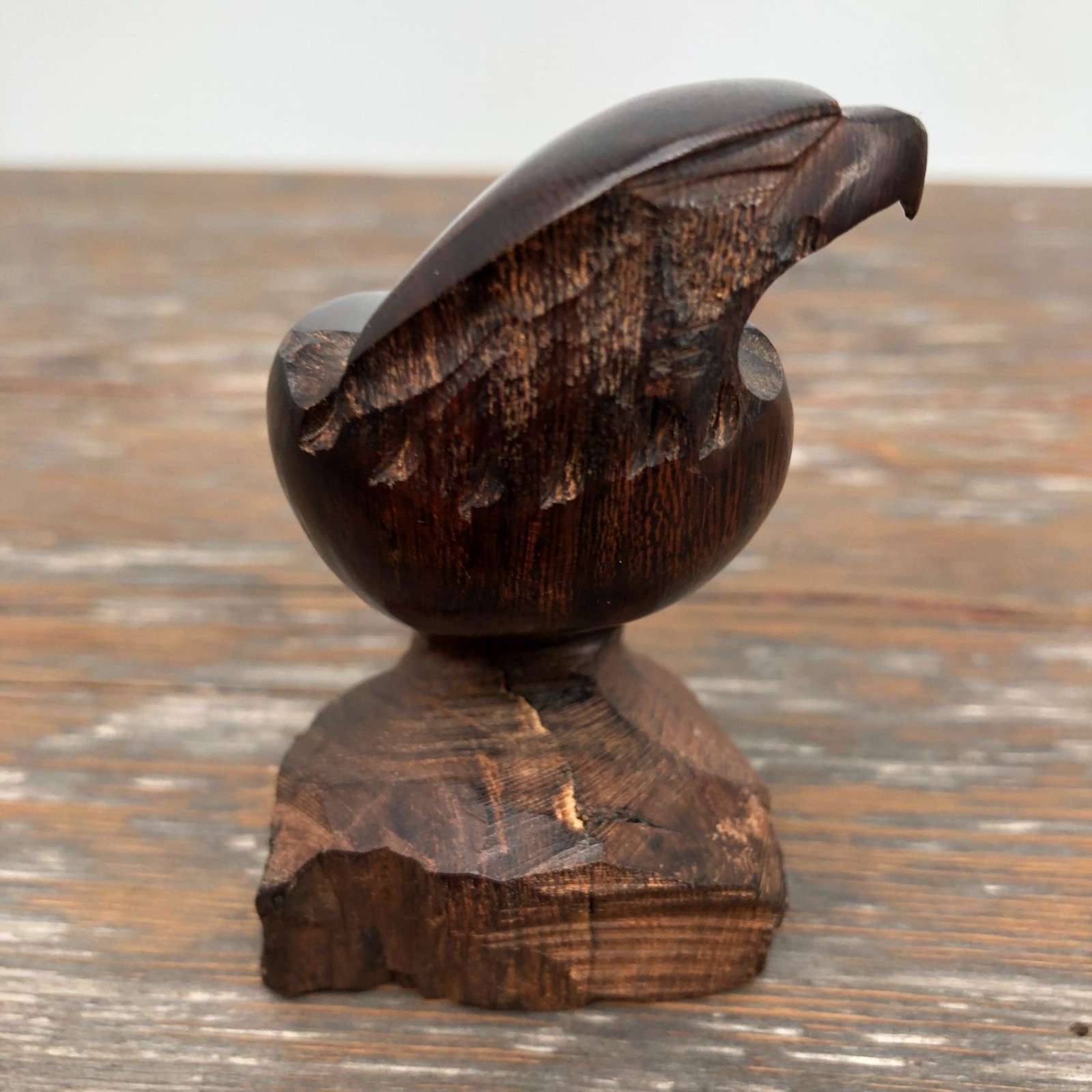 Vintage Hand Carved Ironwood Eagle On Pedestal Statue Falcon Bird Of Pray 3.5″