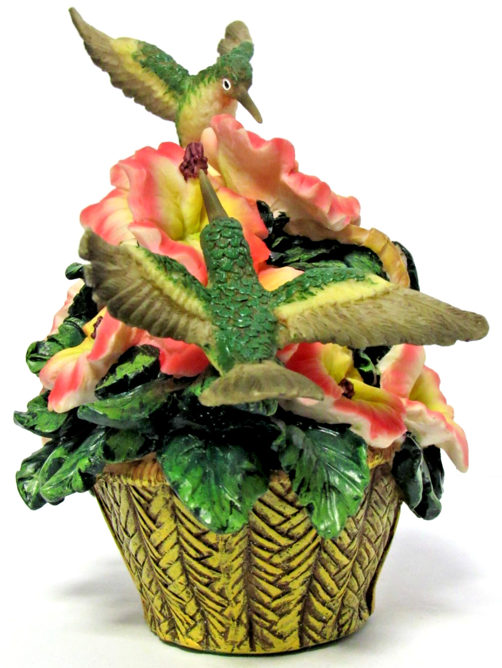 HERITAGE HOUSE “HUMMINGBIRDS ON FLOWER BASKET” ~ (5.25″ TALL) ~ ** PORCELAIN **