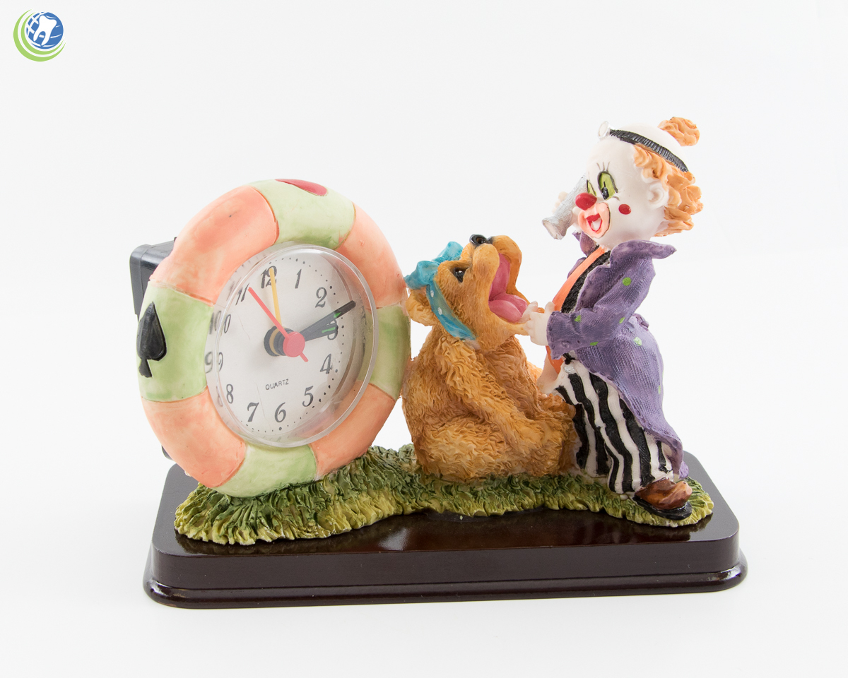 Dental Office Dentist Figurine Decoration Clown & Sitting Bear Patient W/ Clock