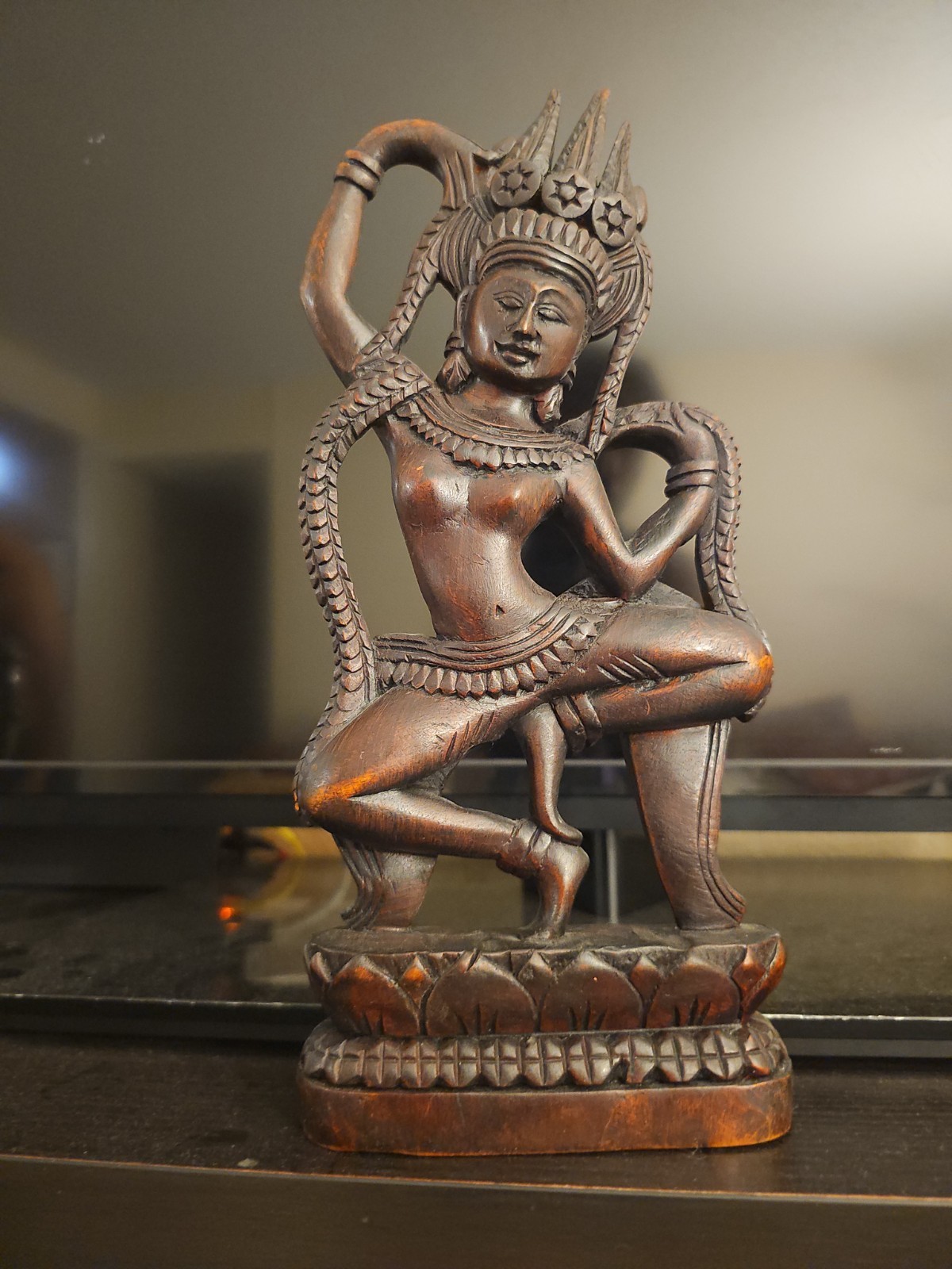 Teakwood Cambodian Apsara Celestial Spiritual Dancer 20th Century Khmer Regime