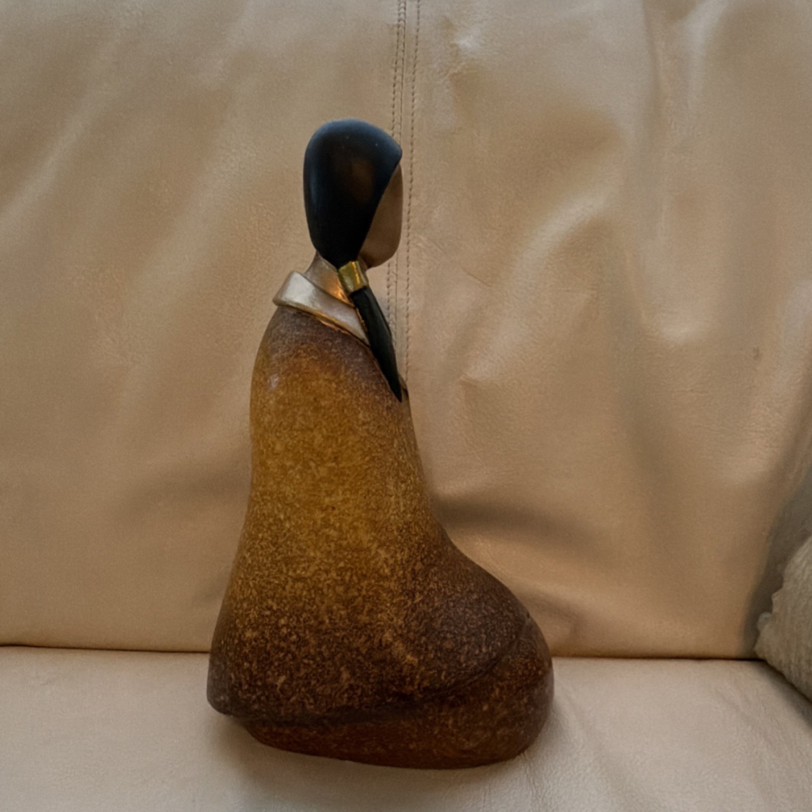 Modern Ceramic Woman Figurine Sculpture, Brown & Black, Matte Gold Finish