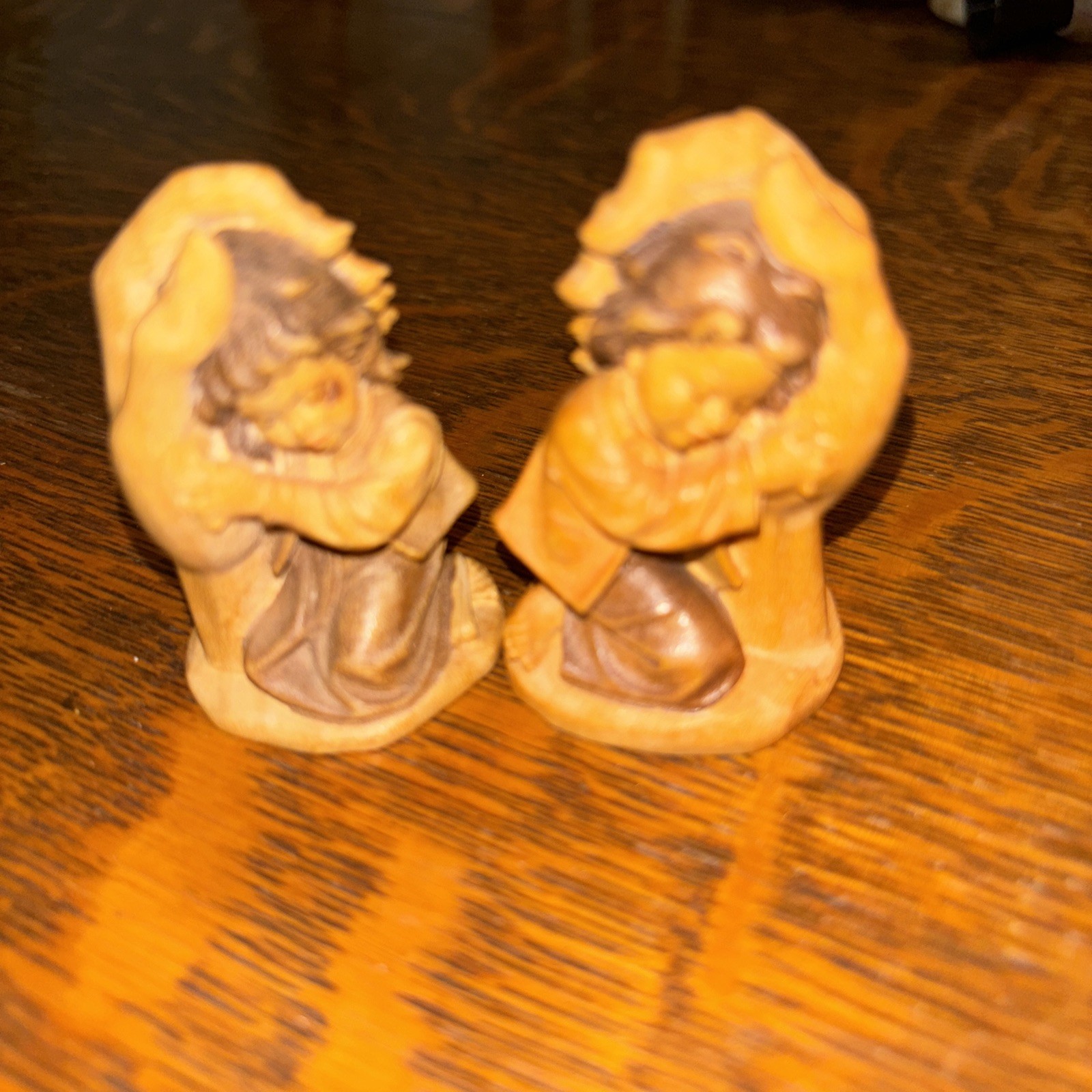 Vtg Black Forest Oberamergau BOY GIRL in Gods Hand Wood Carving Set 2.25” Signed