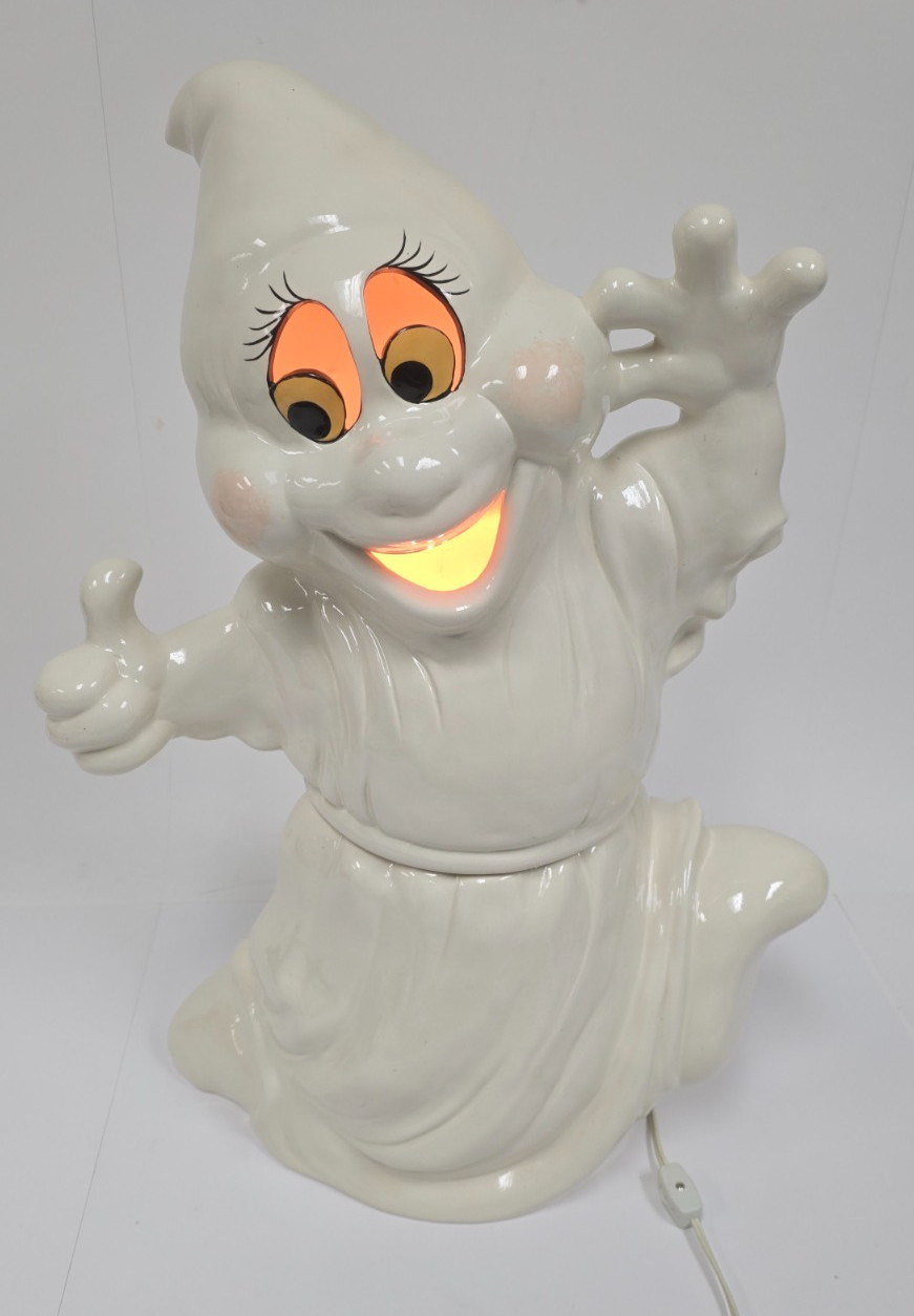 Vintage Holland Mold Large Ceramic Ghost Smiling Lighted Hand Painted 23” Casper