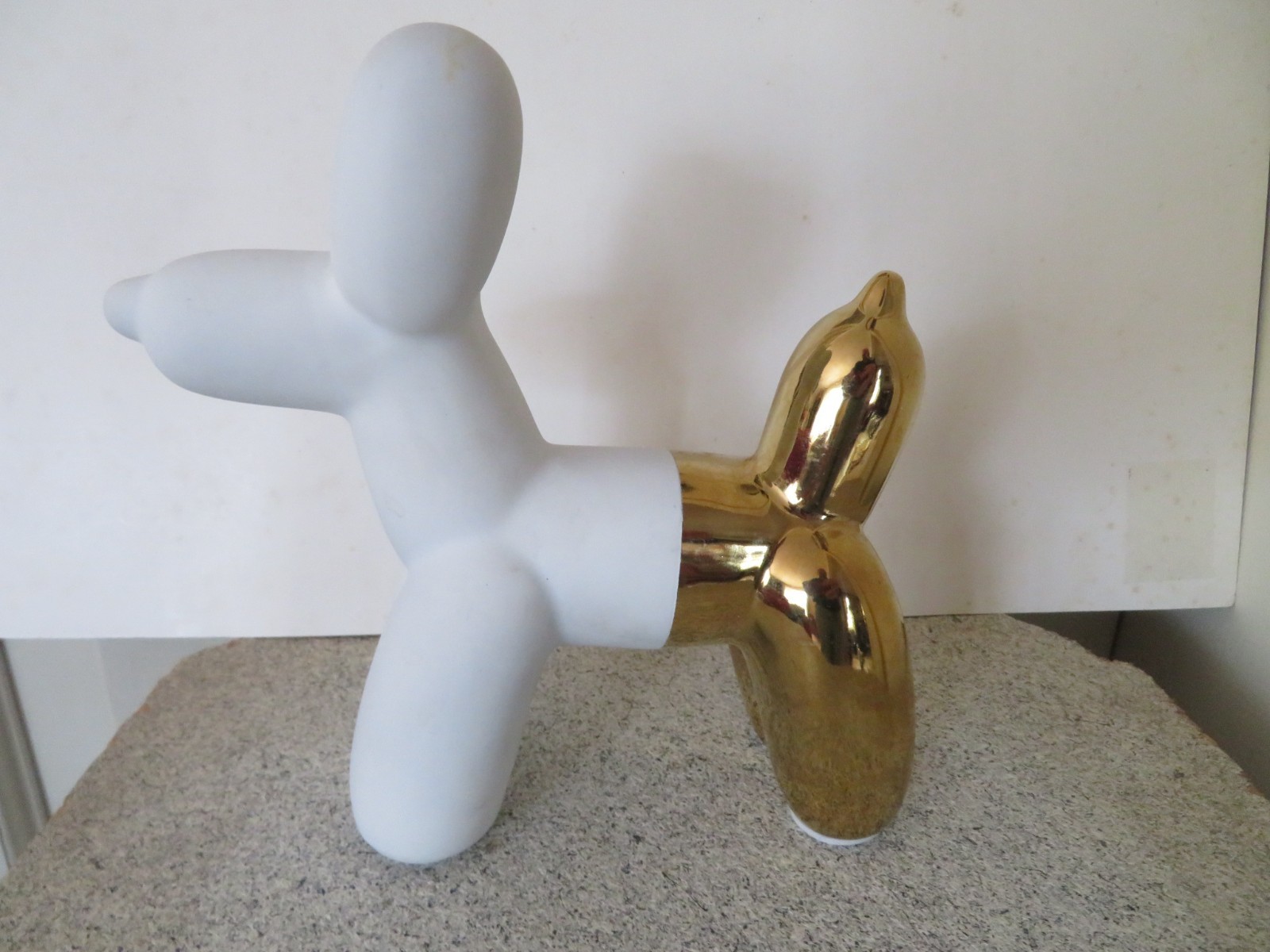 Glossy Gold & White Balloon Dog Ceramic Statue