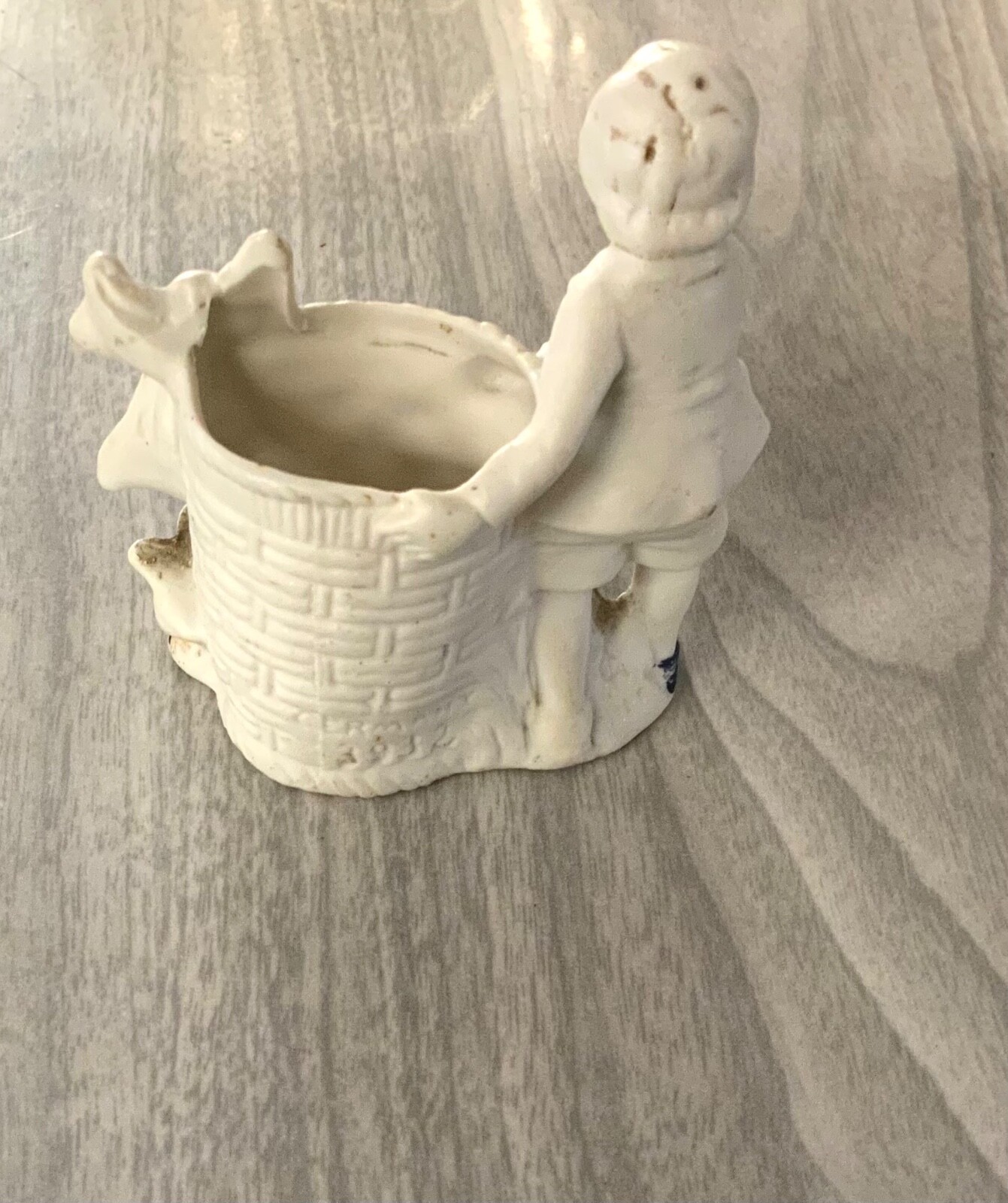 antique porcelain boy with basket figurine, 2-3/4″ boy figure, made in Germany