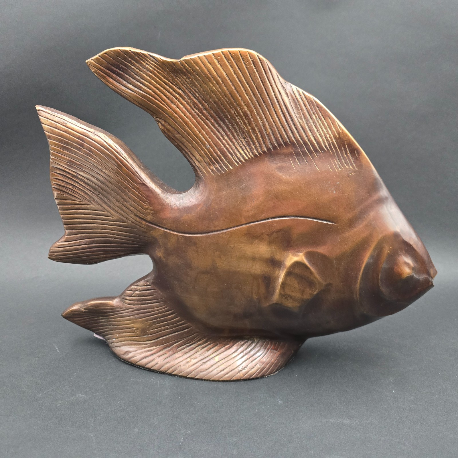 Bronzed Metal ANGEL FISH Large Figurine Sculpture Statue Tropical Fish Decor 13″