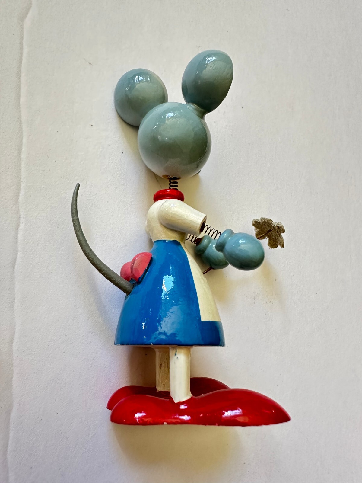 VTG 3 Goula Spain Hand Painted Wooden Mouse Mice Figurines Bobble Head Sweeper