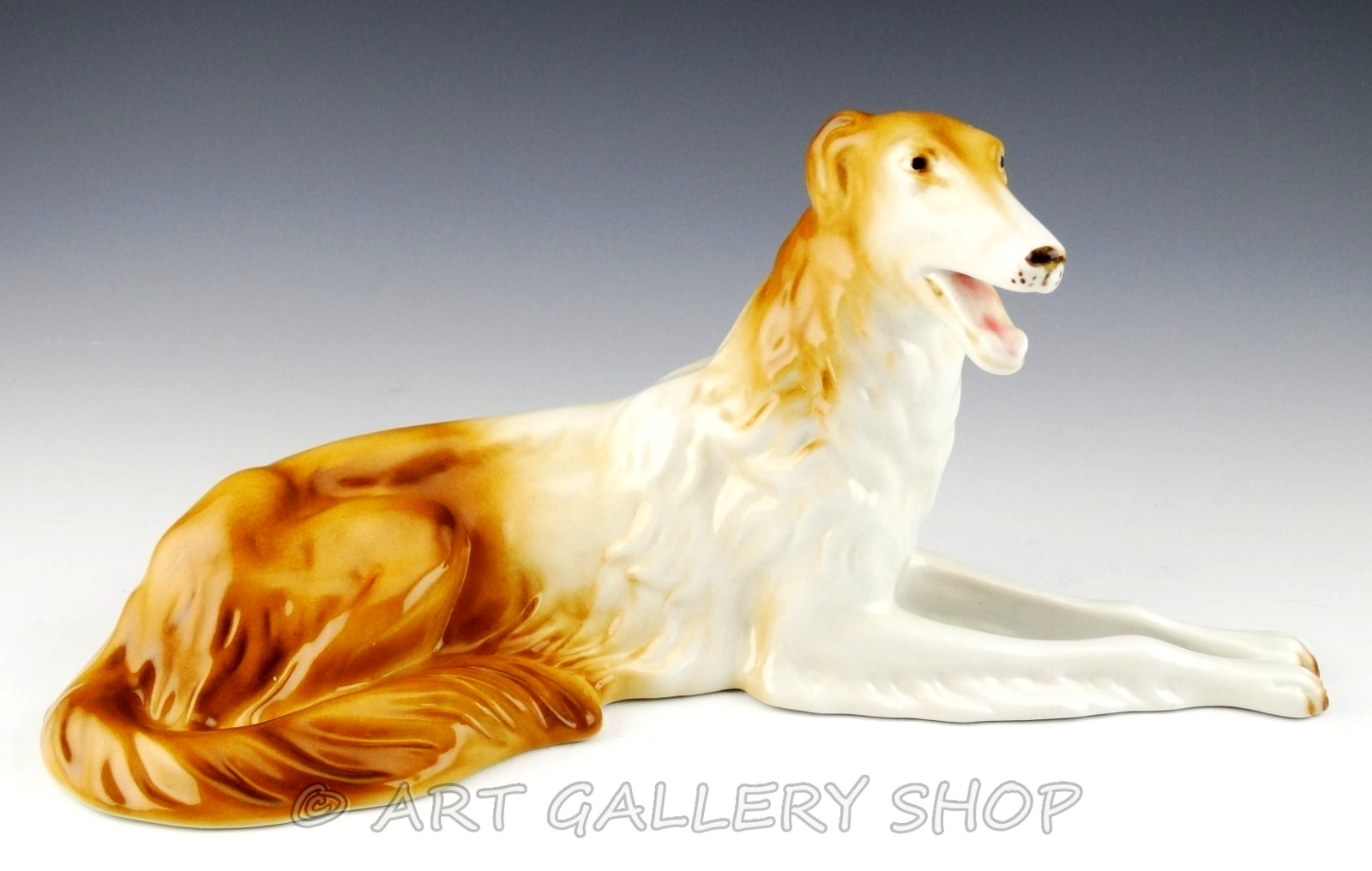 Royal Dux Bohemia Large Figurine 12.25″ LONG PORCELAIN BORZOI DOG WOLFHOUND Mint