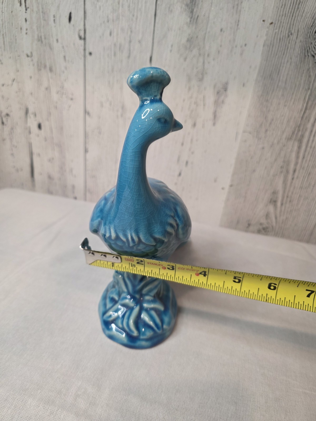 Large Ceramic Peacock Figurine 9″ H 11″ L Blue/Turquoise