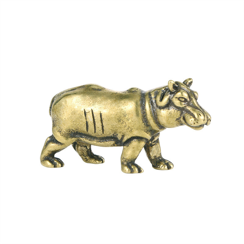 Solid Brass Hippo Figurines Mini Statue Home Ornaments Animal Figurines Gift US
