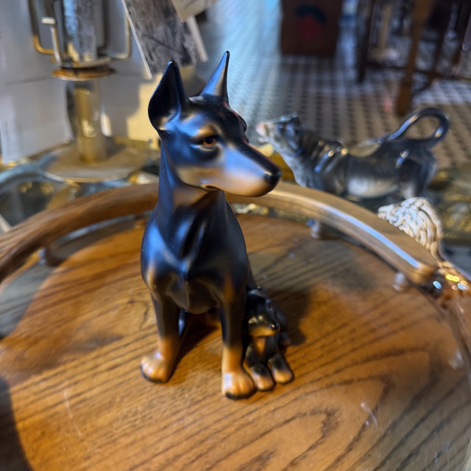 Vintage Japan Doberman Pinscher with puppy 8 inch Statue Figurine Japan