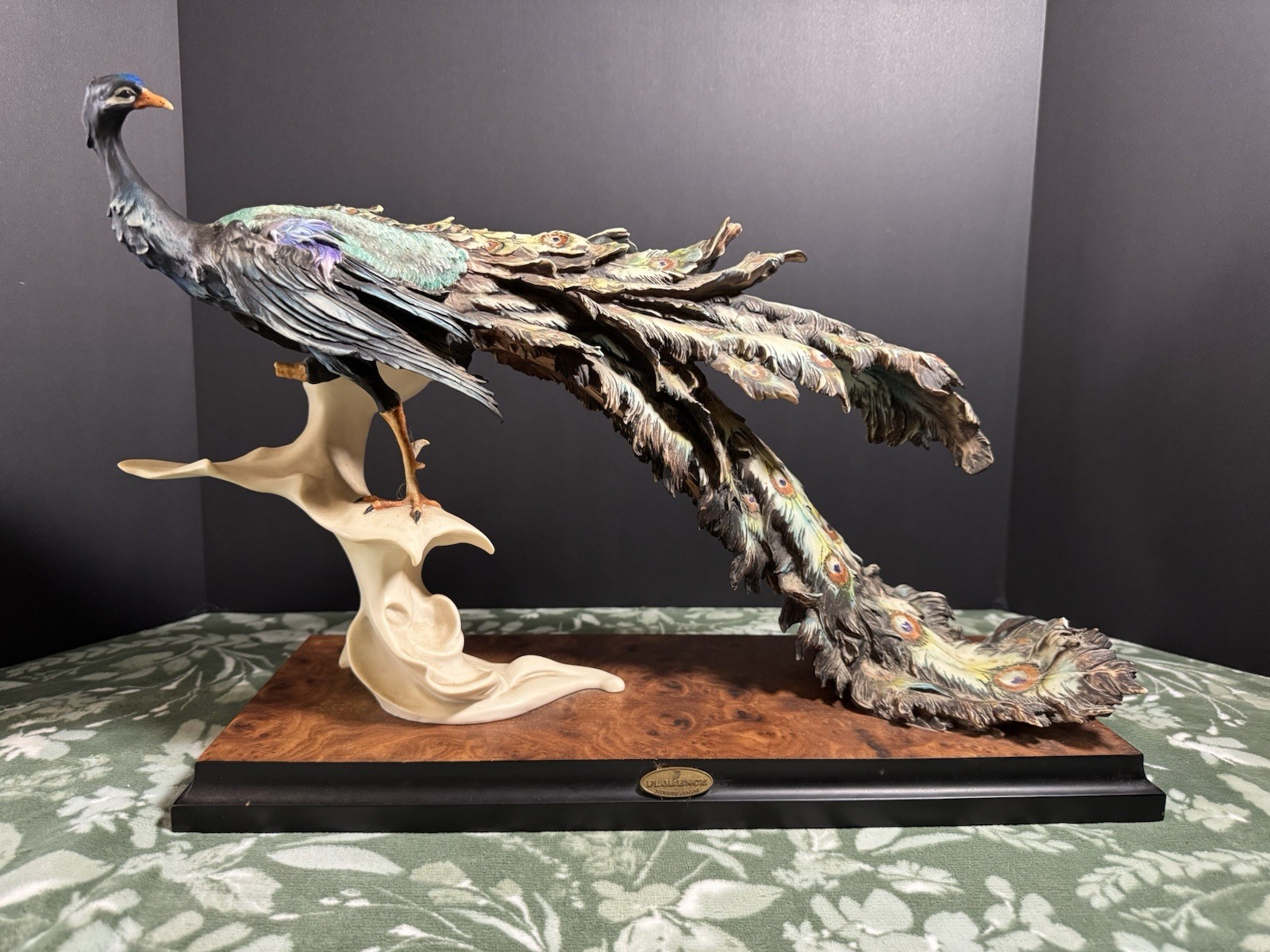 Limited Edition “Peacock Lifted Claw” Porcelain Sculpture By Giuseppe Armani