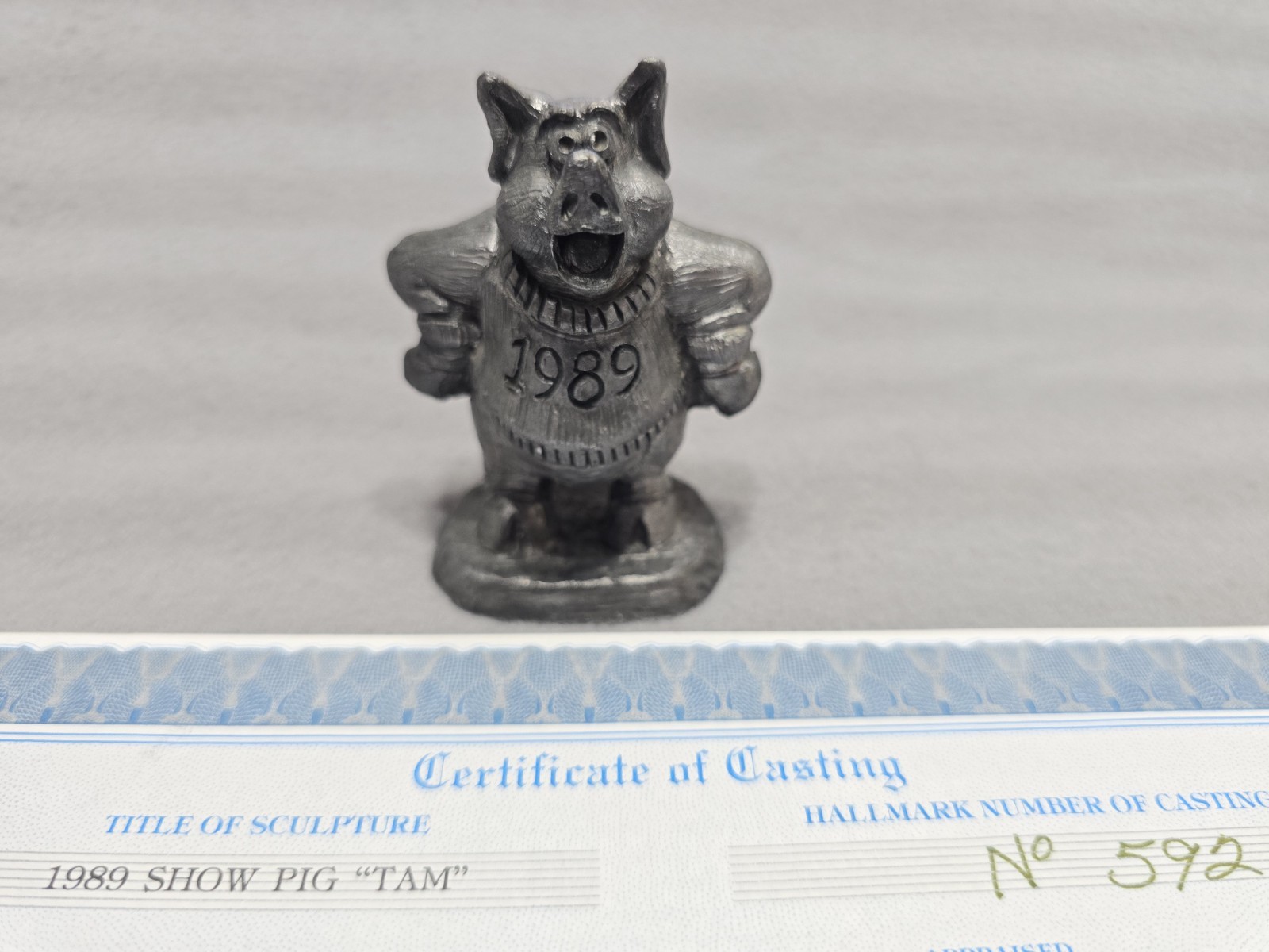Michael Anthony Ricker Pewter Sculpture 1989 Show Pig “TAM” #592 w/ Certificate
