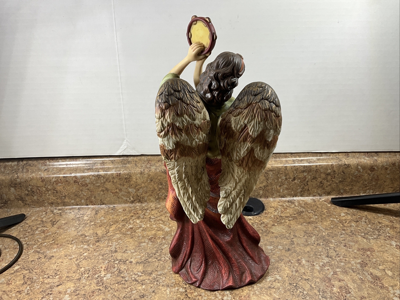 O’Well Hand Painted Fine Porcelain Tambourine Angel Figurine 11.50″H x 4.50″W