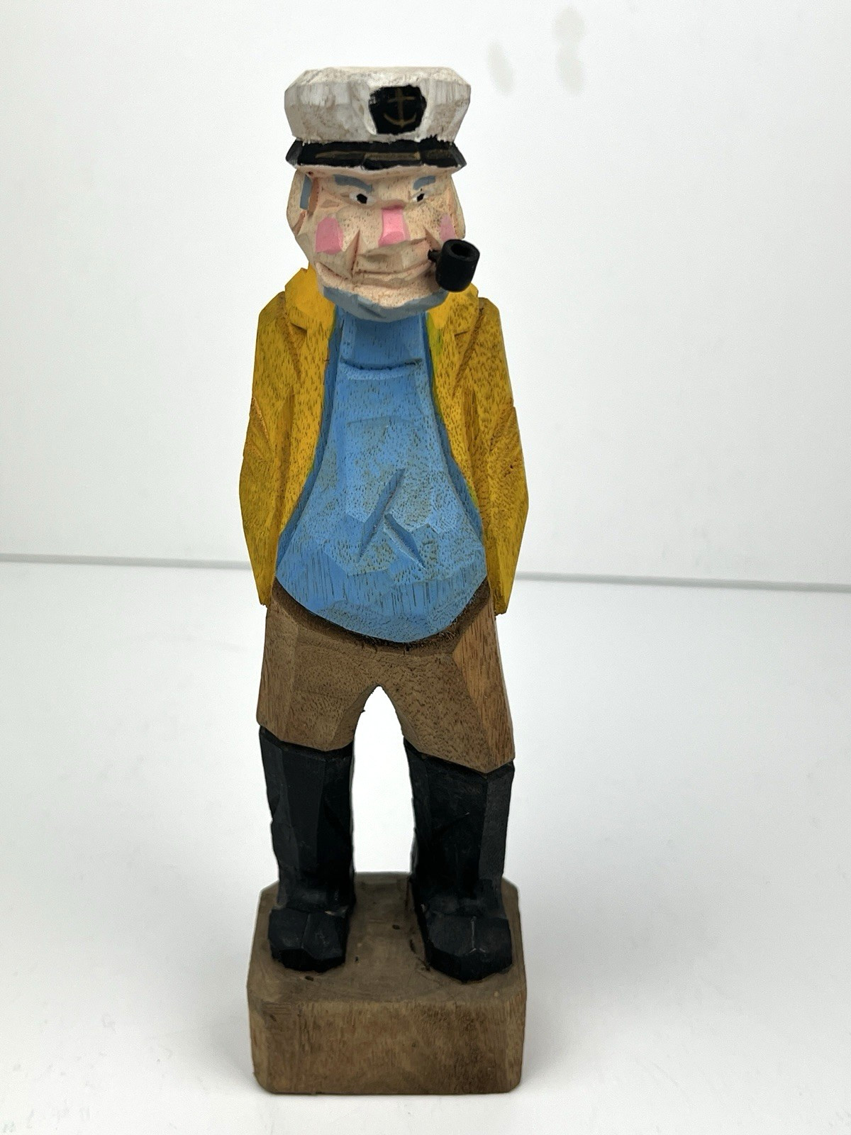 Vintage Hand Carved Wooden Sea Captain Nautical Figurines, Folk Art 8 Inch