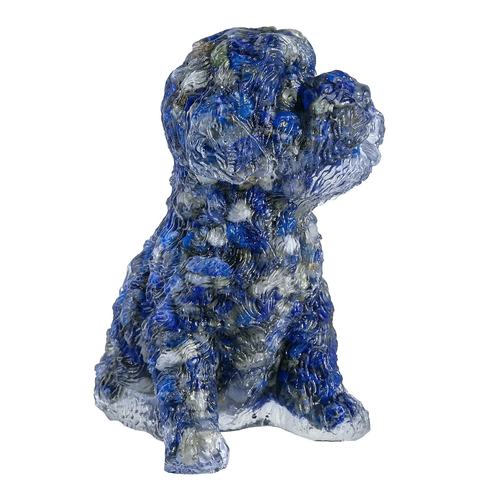 2.5 Inch Lazuli Lapis Crystal Poodle Figurine Hand Carved Resin Dog Statue Decor
