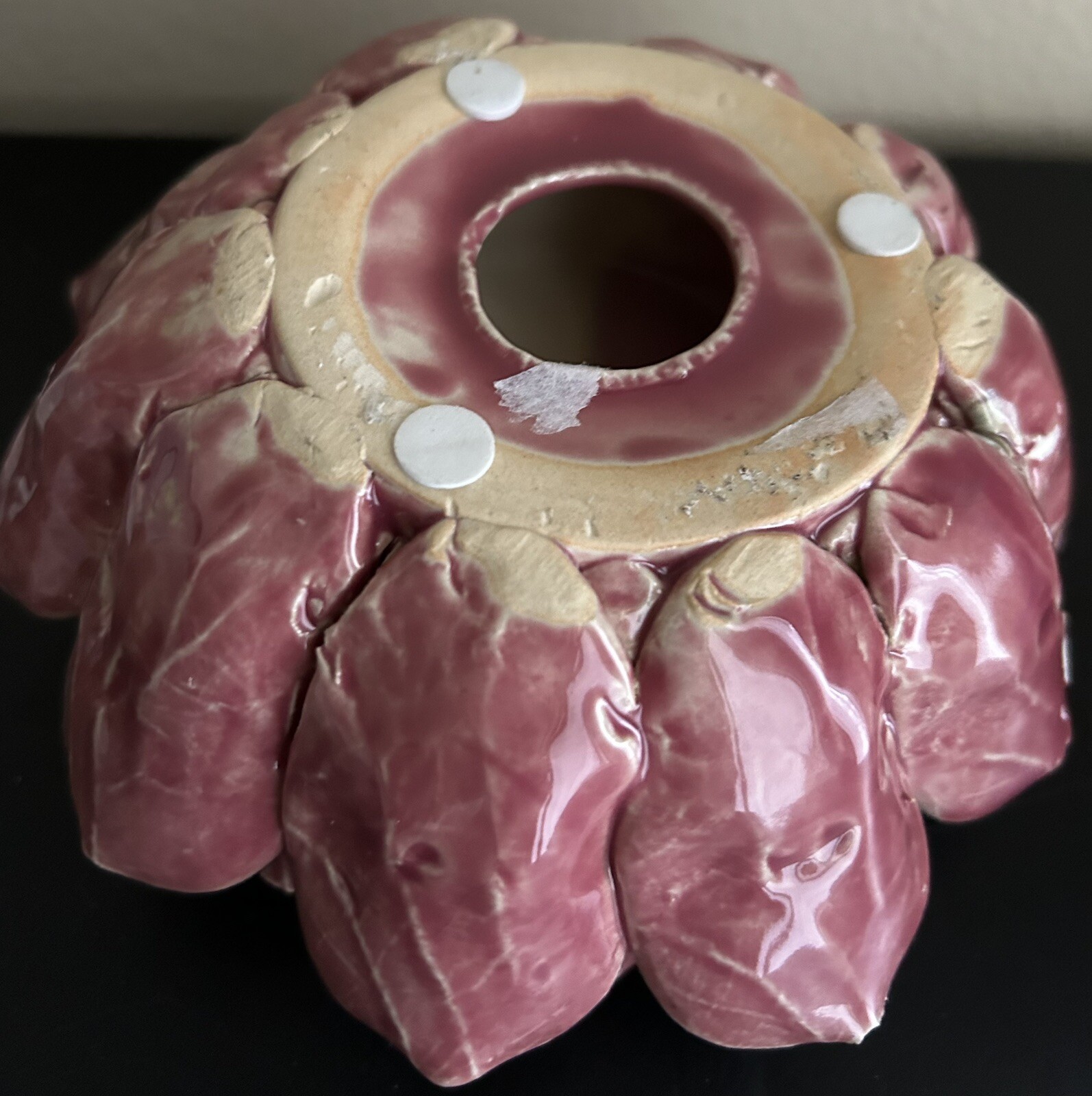 Ceramic Lotus Flower Pink Candle Tealight Holder Petals Cottagecore Boho