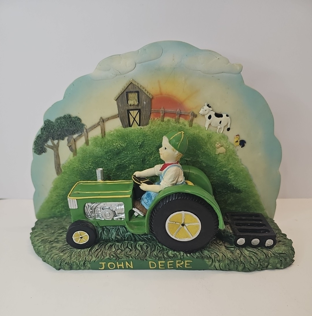 Vintage Boy Drives A John Deere Tractor Resin Figurine 2 Piece 2002 *READ*