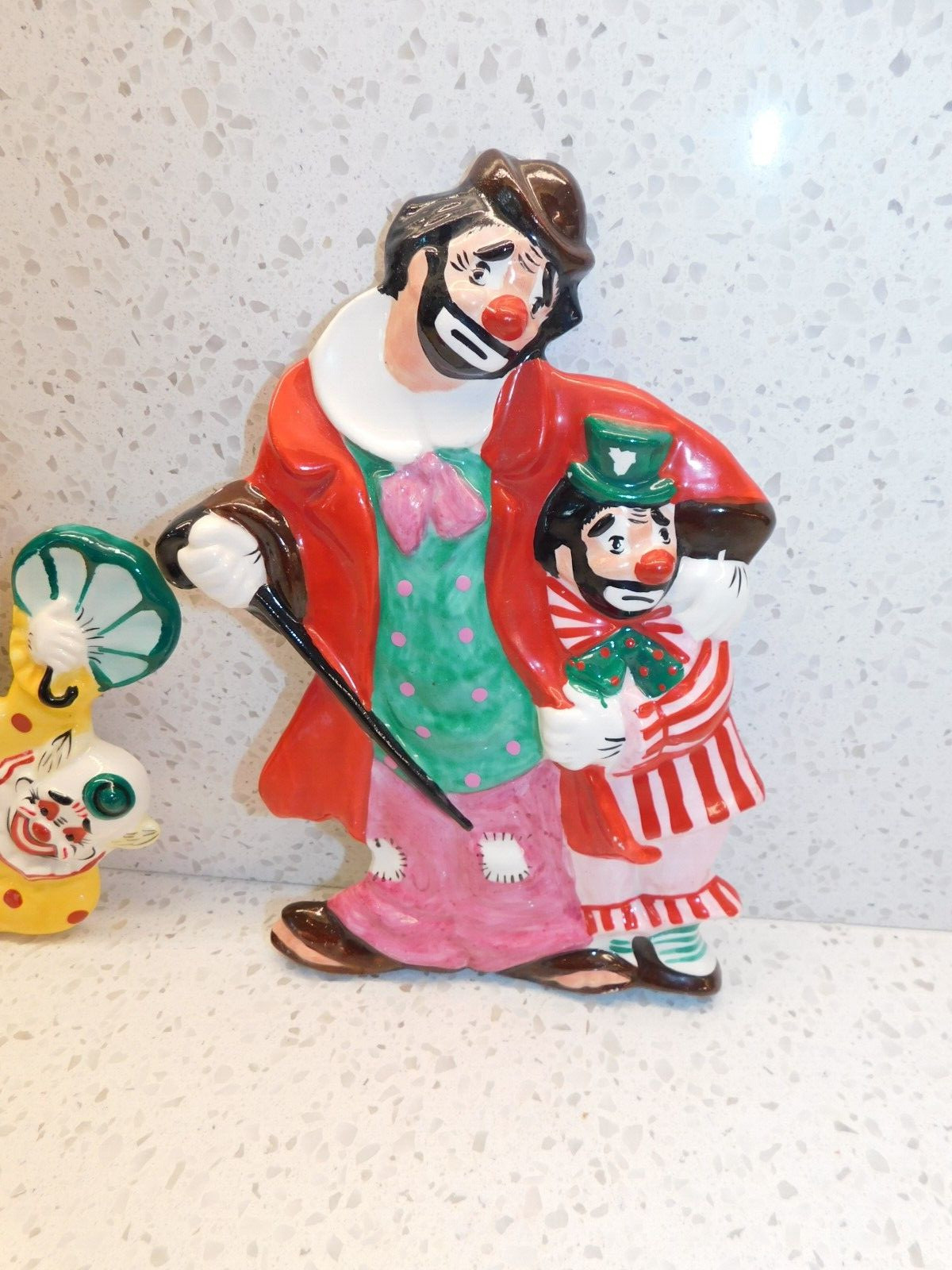 Set of Two Vintage Yona Originals Wall Art Ornament Clowns C1956 Japan