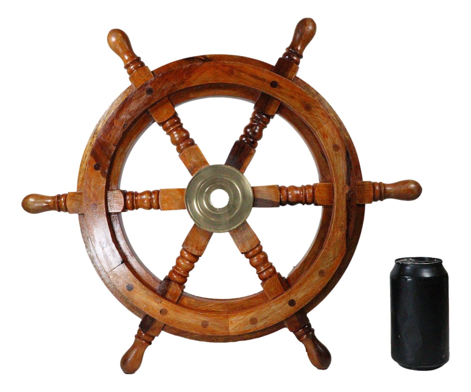 Nautical Marine Vintage Hardwood Wood & Brass Ship Steering Helm Boat Wheel 18″D