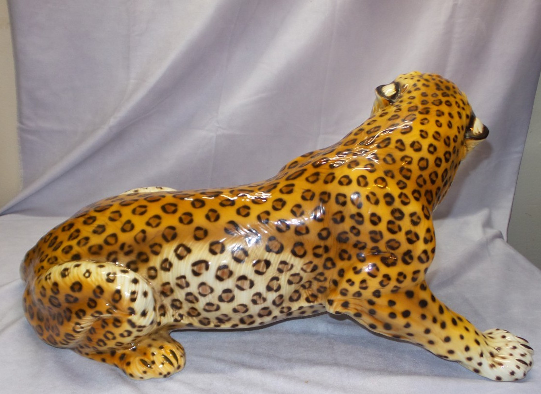 GIOVANNI RONZAN Porcelain Leopard Figurine 20″ Italy MCM – READ DESCRIPTION