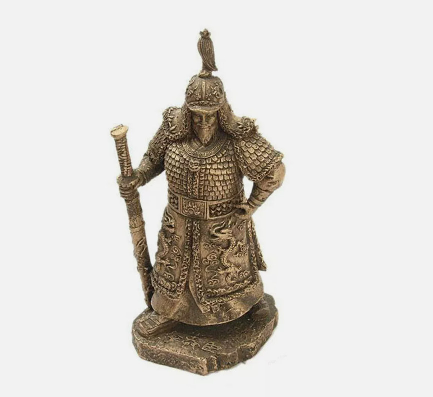 Korean Traditional Handmade Figure ‘Yi Sun Shin’ Admiral, Brass Color Statue