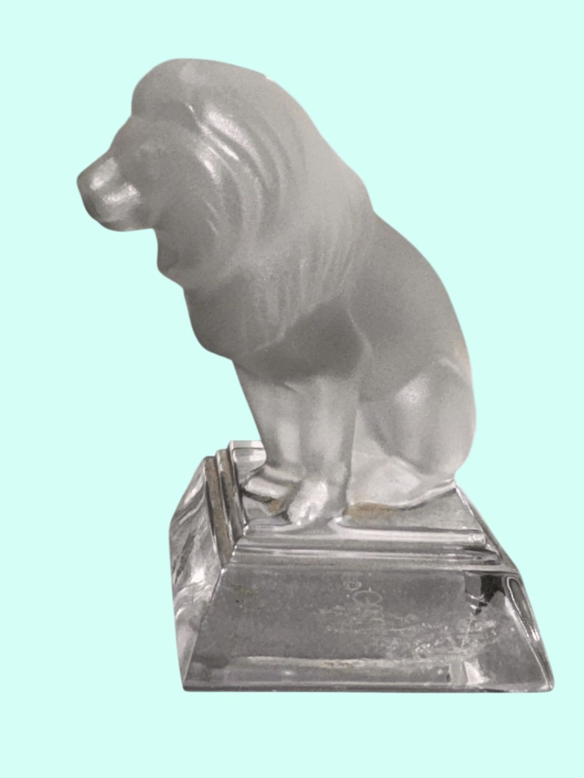 Frosted Glass Lion Figurine On Clear Base By Goebel – 2.75 Inches Tall